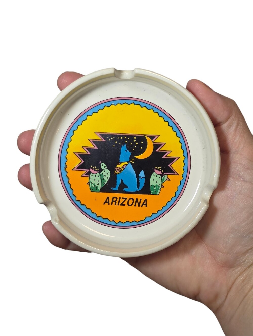 Vintage Arizona Southwestern Souvenir 4" Round Ceramic Ashtray Tobacciana - Picture 1 of 5